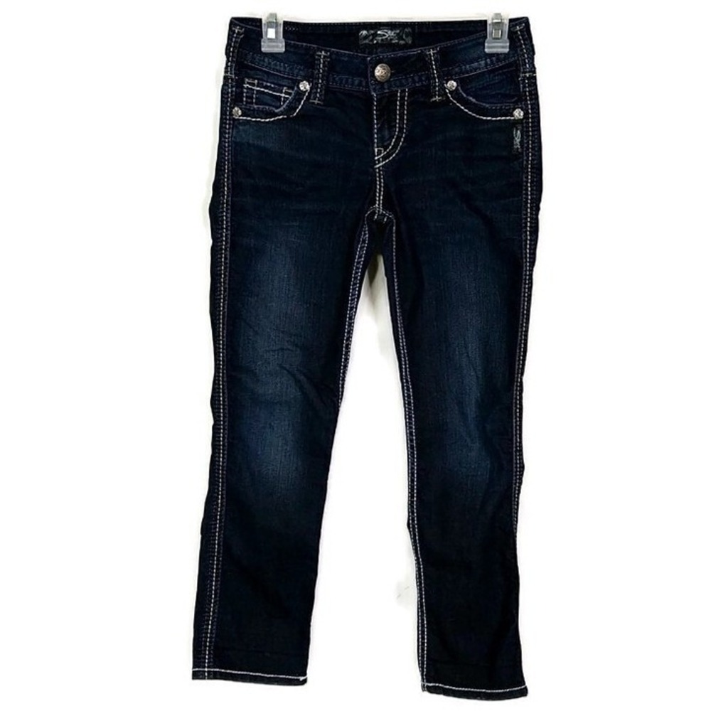 Silver Jeans Co Frances Capri Womens 26 Dark Wash Contrast Stitch Low Rise